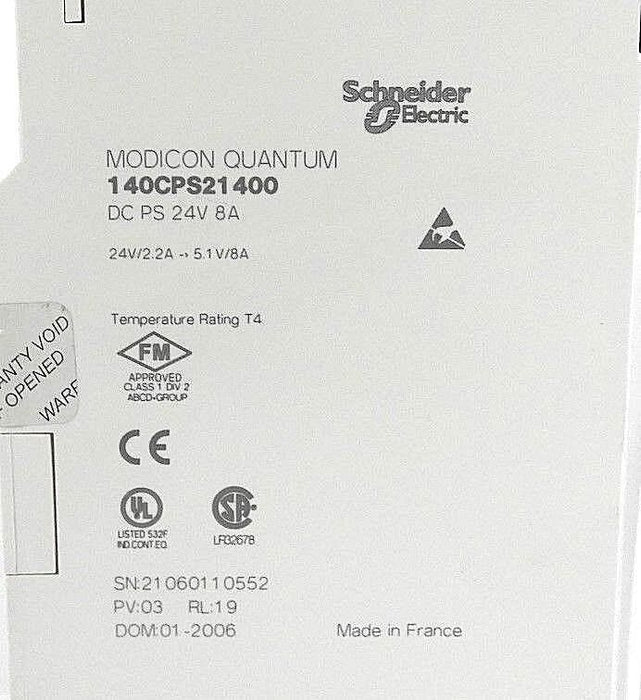 SCHNEIDER MODICON 140CPS21400 POWER SUPPLY 8AMP 24VDC, PV: 03, RL: 19