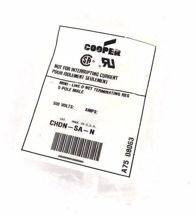 NIB COOPER CHDN-SA-N MINI LINE MALE TERMINATOR 300V, 5 POLE, CHDNSAN