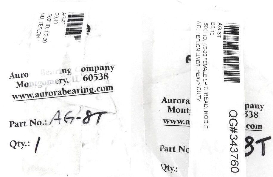 LOT OF 2 NEW AURORA AG-8T FEMALE RODEND BEARINGS AG8T, 1/2'' LH THREAD