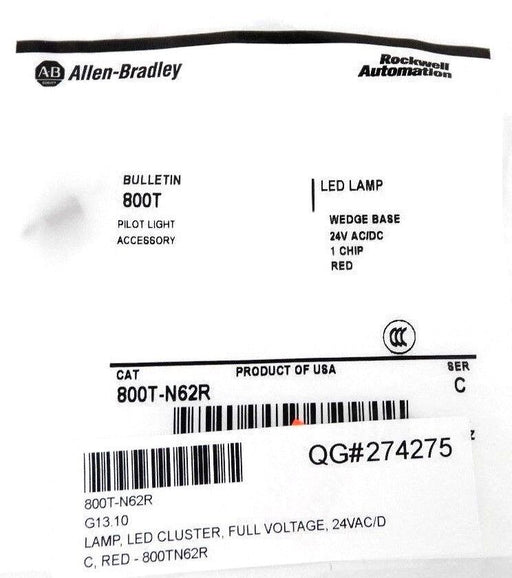 LOT OF 6 NEW ALLEN BRADLEY 800T-N62R RED LED SER. C WEDGE BASE 24V AC/DC