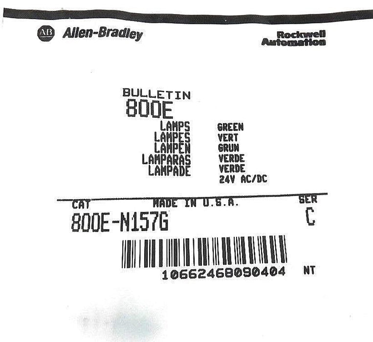 LOT OF 8 NEW ALLEN BRADLEY 800E-N157G GREEN LED LAMP SER. C, 24V, 800EN157G