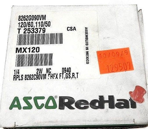 NIB ASCO 8262G090VM SOLENOID VALVE 120/60 - 110/50, 1/4 PIPE, MP-C-080