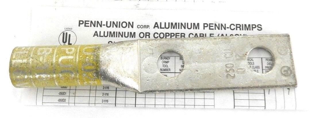 BOX OF 6 NEW TELEDYNE PENN-UNION BBLU-025D COPPER CRIMPS YELLOW 1/2"