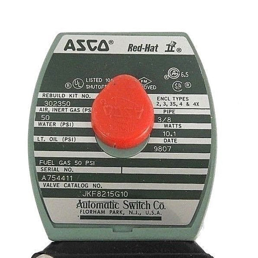 NEW ASCO JKF8215G10 SOLENOID VALVE 120/60 - 110/50, 3/8 PIPE, 10.1 WATTS, 50PSI