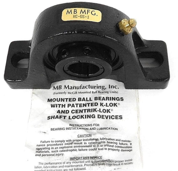 NIB MB MFG. KC-55-1 PILLOW BLOCK BALL BEARING 1INCH DIA 2BOLT KROWN REGAL SERIES