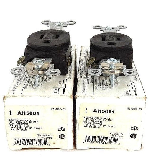 LOT OF 2 NIB COOPER AH5661 SINGLE RECEPTACLES 15A, 250V, 2P, 3W