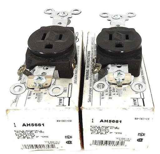 LOT OF 2 NIB COOPER AH5661 SINGLE RECEPTACLES 15A, 250V, 2P, 3W