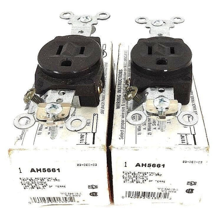 LOT OF 2 NIB COOPER AH5661 SINGLE RECEPTACLES 15A, 250V, 2P, 3W