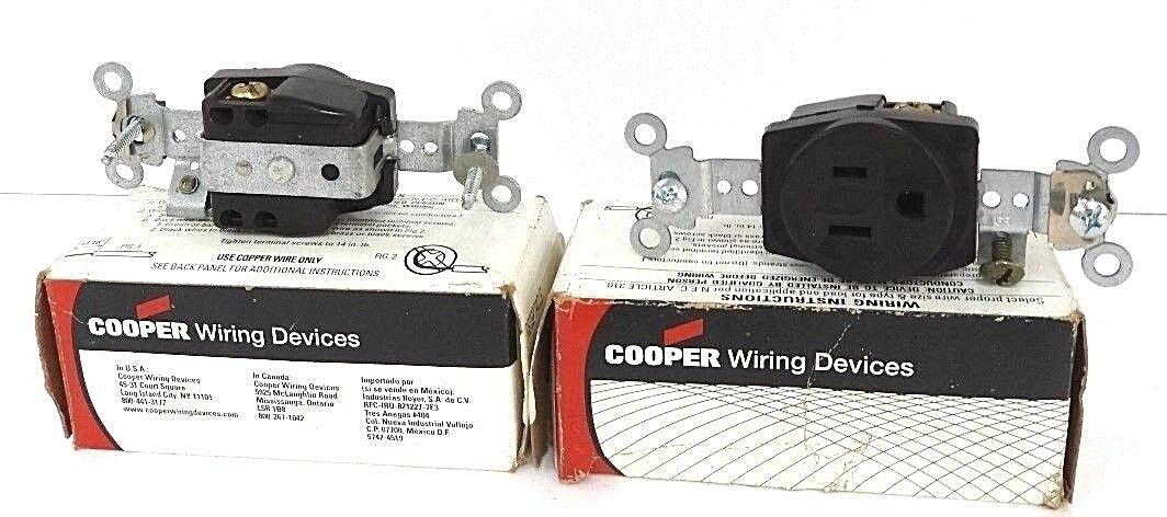 LOT OF 2 NIB COOPER AH5661 SINGLE RECEPTACLES 15A, 250V, 2P, 3W