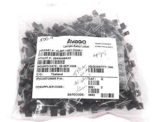 BAG OF 495 NEW AVAGO HLMP-1401-D00A1 LED, T-1, YELLOW, 3.6MCD, 585NM LAMPS