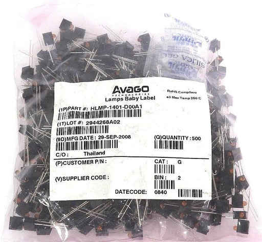 BAG OF 500 NEW AVAGO HLMP-1401-D00A1 LED, T-1, YELLOW, 3.6MCD, 585NM LAMPS