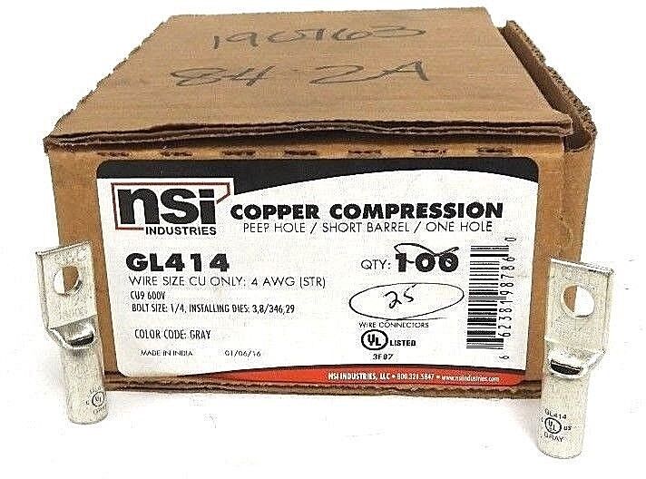 BOX OF 25 NEW NSI GL414 COPPER COMPRESSION PEEP HOLE / SHORT BARREL/ ONE HOLE