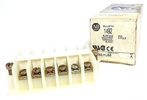 NIB ALLEN BRADLEY 1492-HJ86 SURFACE MOUNTED TERMINAL BLOCK SER. A, 25A, 6 POLE