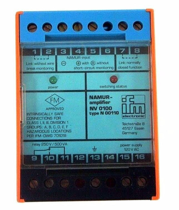 IFM EFECTOR N00110 NAMUR AMPLIFIER NV0100 120V, 40-60HZ