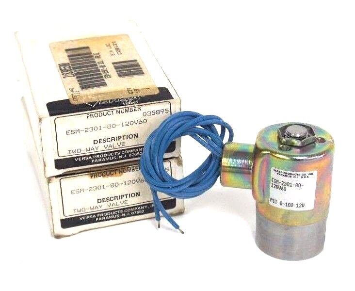 LOT OF 2 NIB VERSA ESM-2301-80-120V60 SOLENOID VALVES 0-100 PSI, 12W