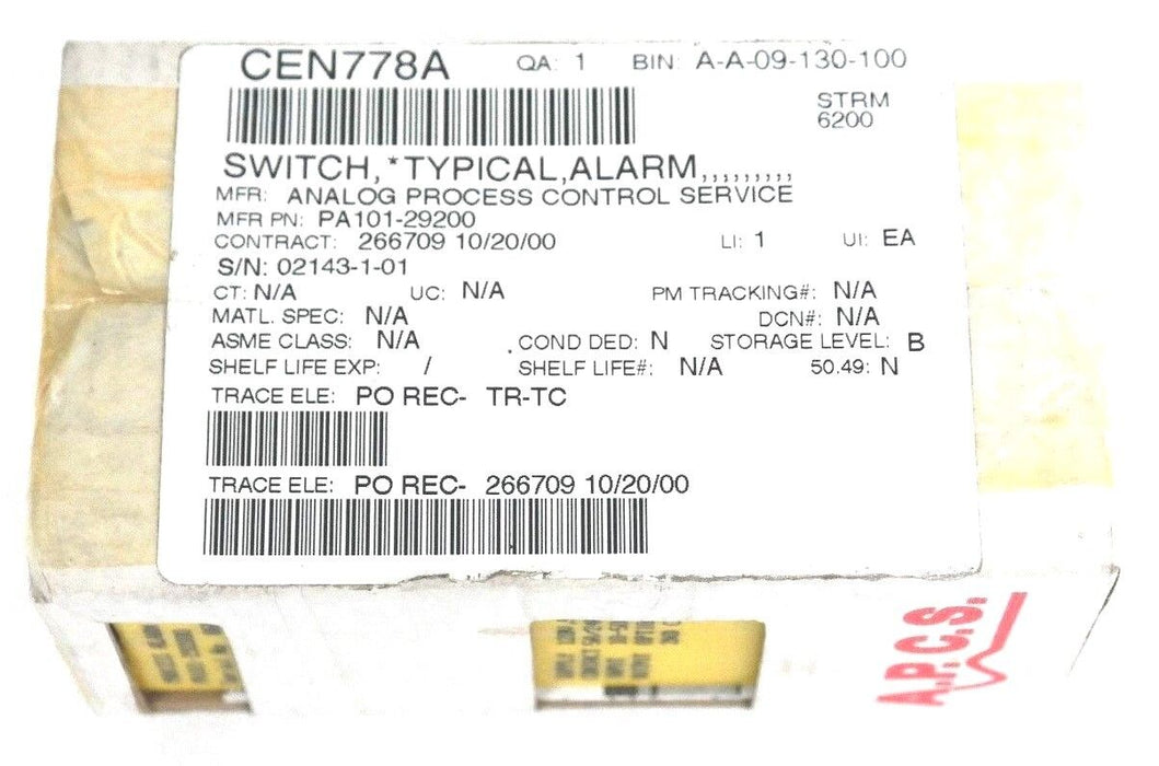NEW A.P.C.S. PA101-292000 SINLE CHANNEL PROCESS ALARM P-00N3D-266709
