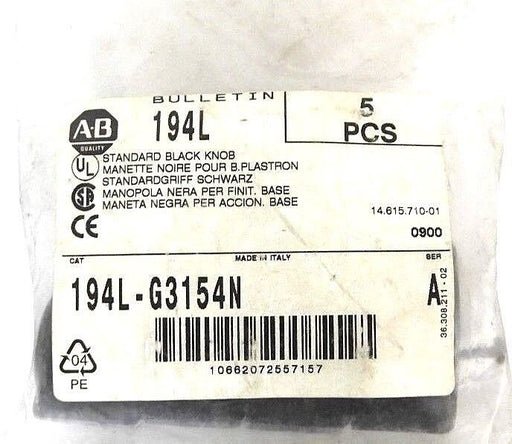 NEW ALLEN BRADLEY 194L-G3154N STANDARD BLACK KNOB 194LG3154N, SER. A (PACK OF 5)