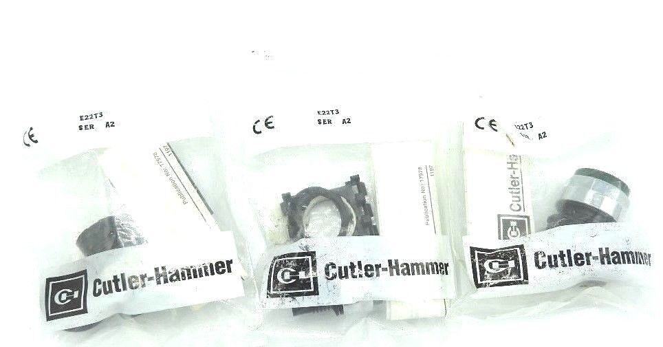 LOT OF 3 NEW EATON CUTLER-HAMMER E22T3 OPERATOR FOR PUSHBUTTON ILLUMINATED GREEN