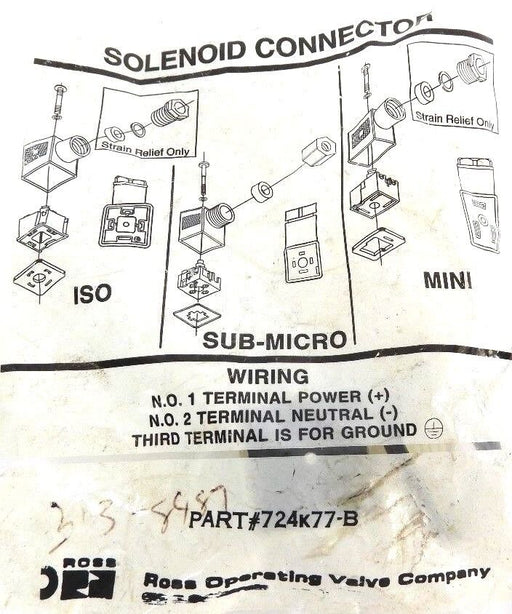 NIB ROSS 724K77-B SOLENOID CONNECTOR 48/120VDC 100/240VAC