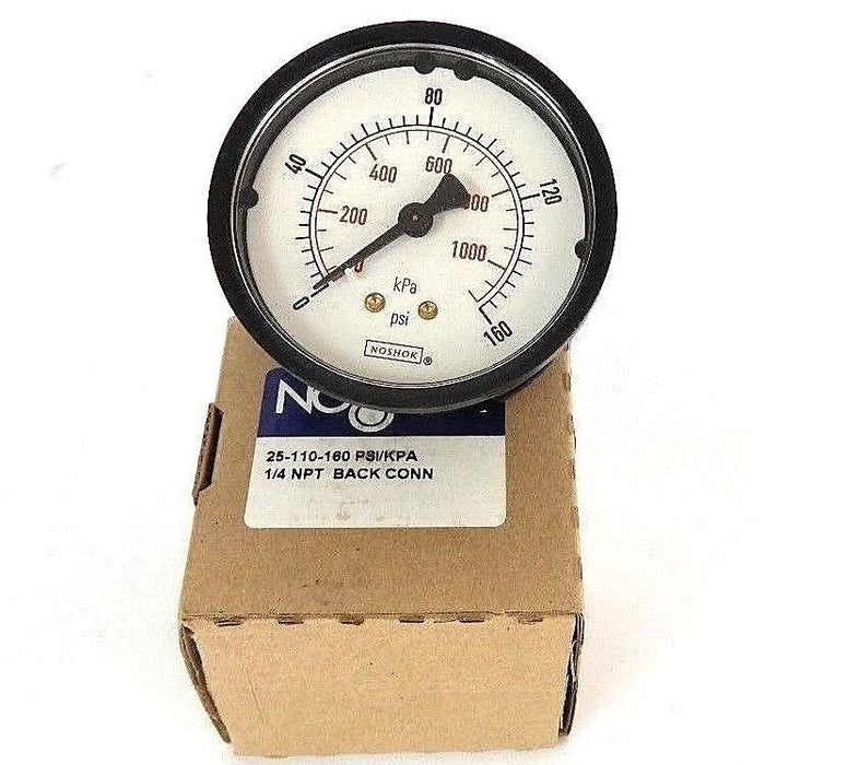LOT OF 2 NEW NOSHOK 25-110-160 PSI/KPA 1/4 NPT BACK CONN PRESSURE GAUGES