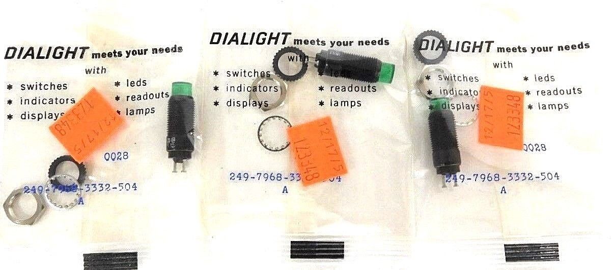 LOT OF 3 NEW DIALIGHT 249-7968-3332-504 PANEL MOUNT INDICATOR, LED, GREEN