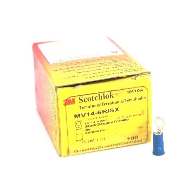 BOX OF 78 NEW 3M SCOTCHLOK MV14-6R/SX RING TERMINALS VINYL INSULATED