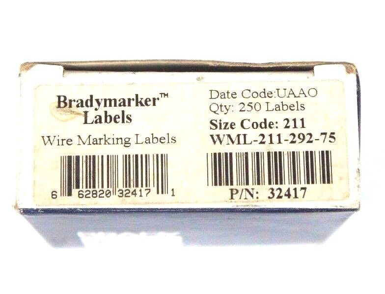NIB BRADY WML-211-292-75 WIRE MARKING LABELS QTY 250, SIZE CODE 211, WML21129275