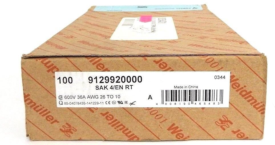 BOX OF 100 NEW WEIDMULLER 9129920000 SAK 4/EN RT