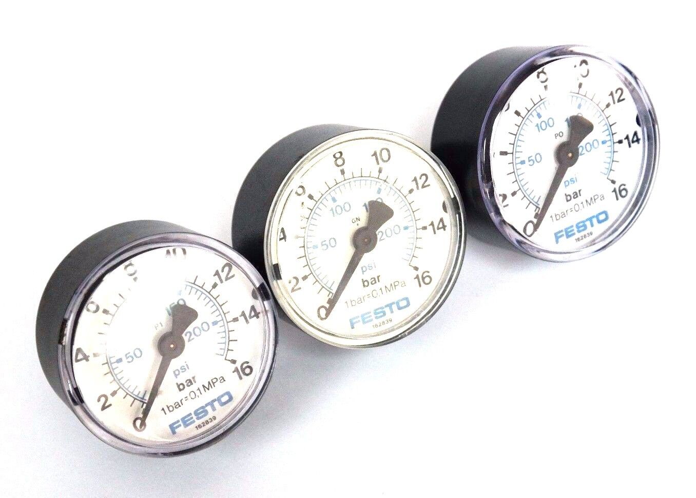 LOT OF 3 FESTO 162839 PRESSURE GAUGES 0-16 BAR, 0-250 PSI