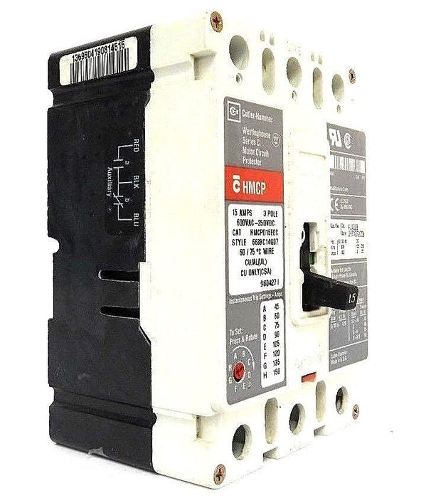 WESTINGHOUSE HMCP015E0C CIRCUIT BREAKER STYLE: 6638C14G07, SER. C, 15AMP, 3-POLE