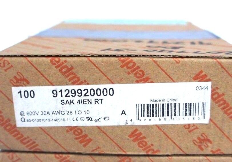 LOT OF 200 NEW WEIDMULLER 9129920000 SAK 4/EN RT 600V 36A AWG 26 TO 10
