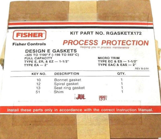 NEW FISHER CONTROLS RGASKETX172 GASKET KIT
