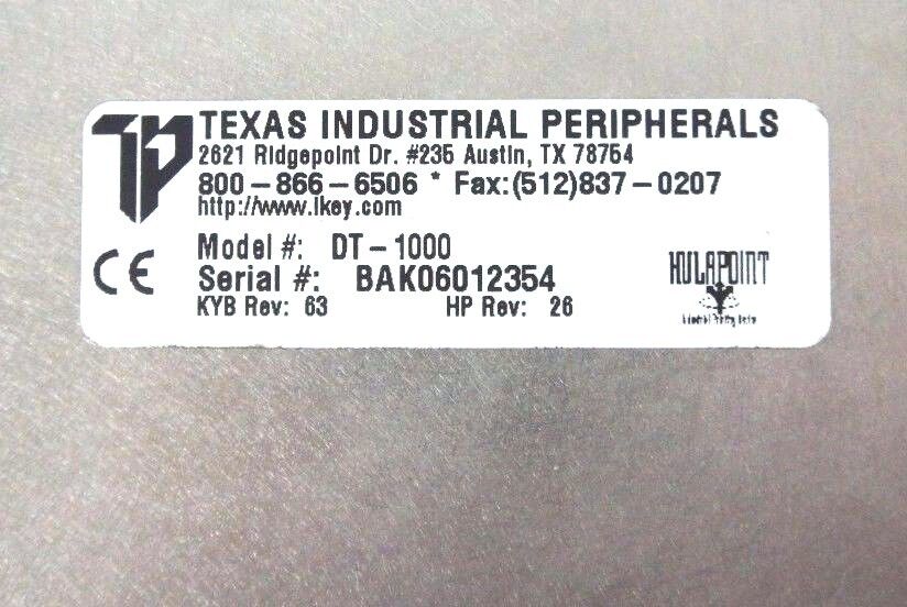 TEXAS INDUSTRIAL PERIPHERALS DT-1000 KEYBOARD KYB REV: 63, HP REV: 26
