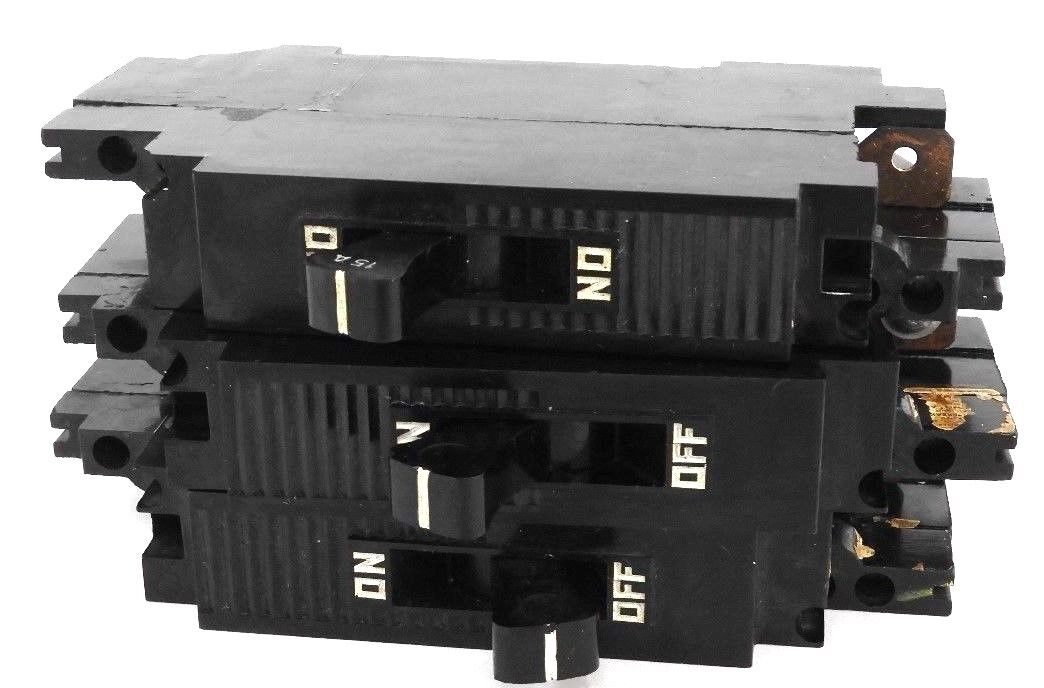 LOT OF 3 SQUARE D 992115 CIRCUIT BREAKERS 15AMP, 1POLE, 120VAC