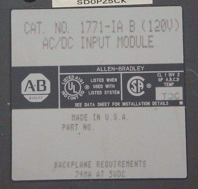 LOT OF 5 ALLEN BRADLEY 1771-IA B (120V) AC/DC INPUT MODULES SER. B