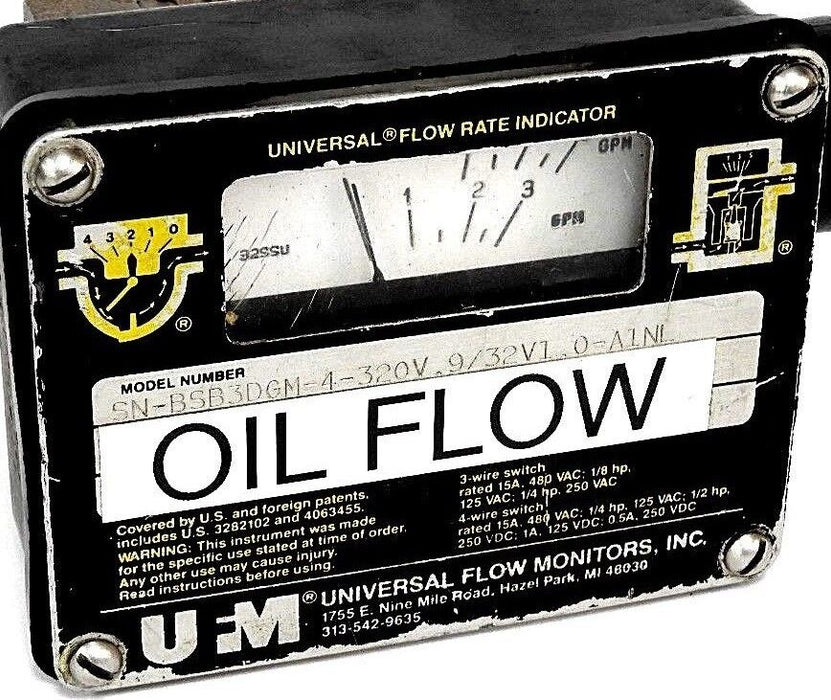 UNIVERSAL FLOW MONITORS SN-BSB3DGM-4-320V.9/32V1.0-A1NL FLOW RATE INDICATOR