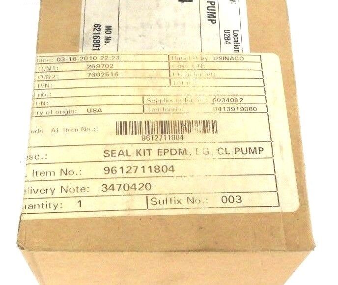 NIB ALFA LAVAL 9612711804 SEAL KIT EPDM, EG, CL PUMP