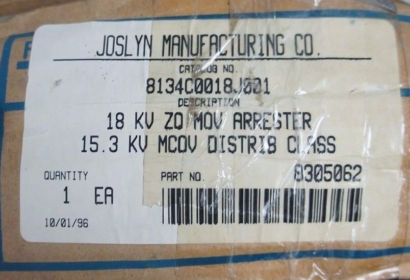 NEW JOSLYN 8305062 18KV ZQ MOV ARESSTER 15.3KV MCOV DISTRIB 8134C0018J001
