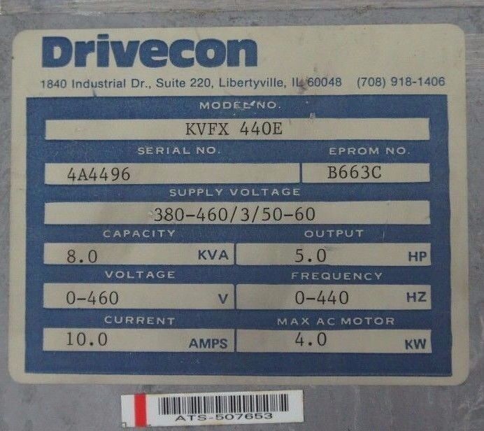 DRIVECON KVFX-440E TRANSISTOR INVERTER 380-460V 50/60HZ 10AMP 5HP