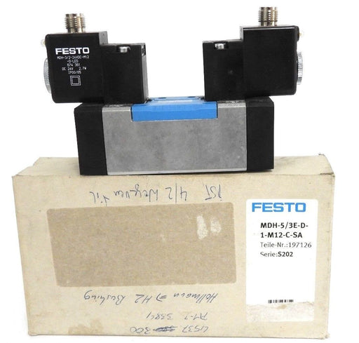 NIB FESTO MDH-5/3E-D-1-M12-C-SA VALVE MDH53ED1M12CSA, MDH-3/2-24VDC-M12-D-LED