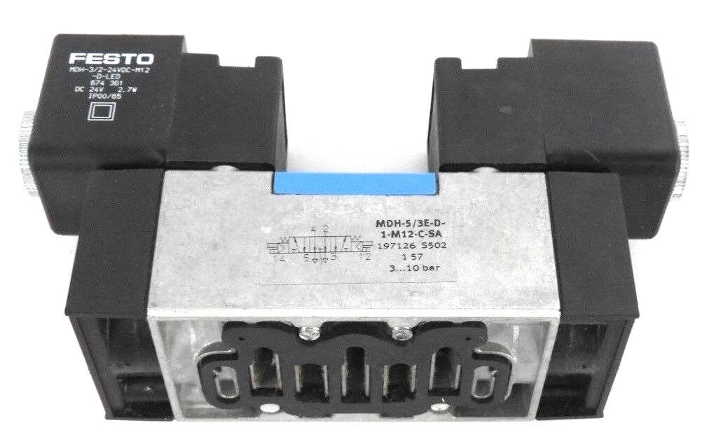 NIB FESTO MDH-5/3E-D-1-M12-C-SA VALVE MDH53ED1M12CSA, MDH-3/2-24VDC-M12-D-LED