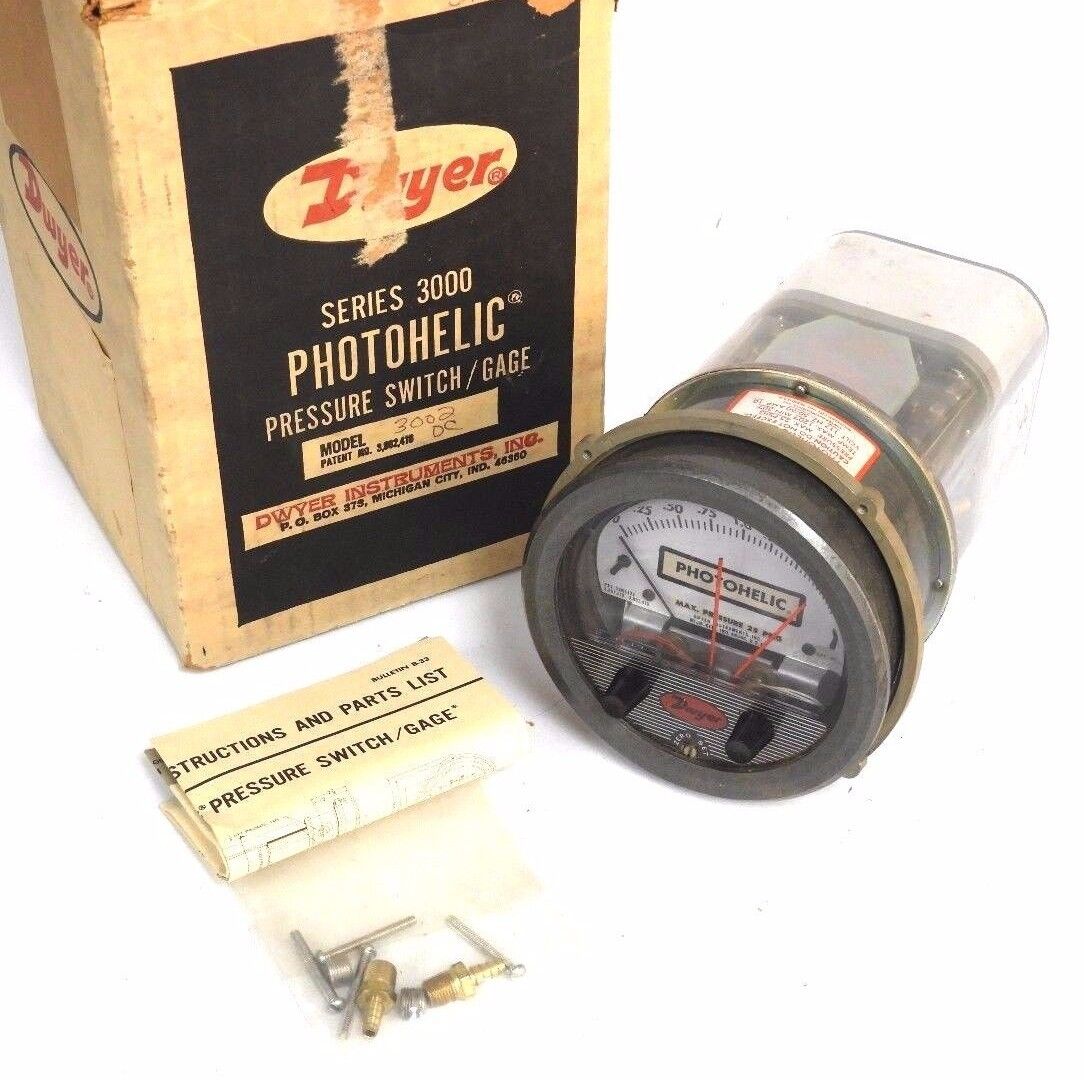 DWYER 3002-C PHOTOHELIC PRESSURE SWITCH & GAUGE 25PSIG, 30002 D.C., HH-117VAC