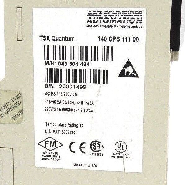 SCHNEIDER MODICON 140-CPS-111-00 AS PS 115/230V 3A MODULE 140CPS11100