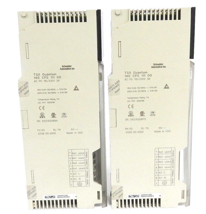 LOT OF 2 SCHNEIDER MODICON 140-CPS-111-00 AS PS 115/230V 3A MODULE PV:00 RL79