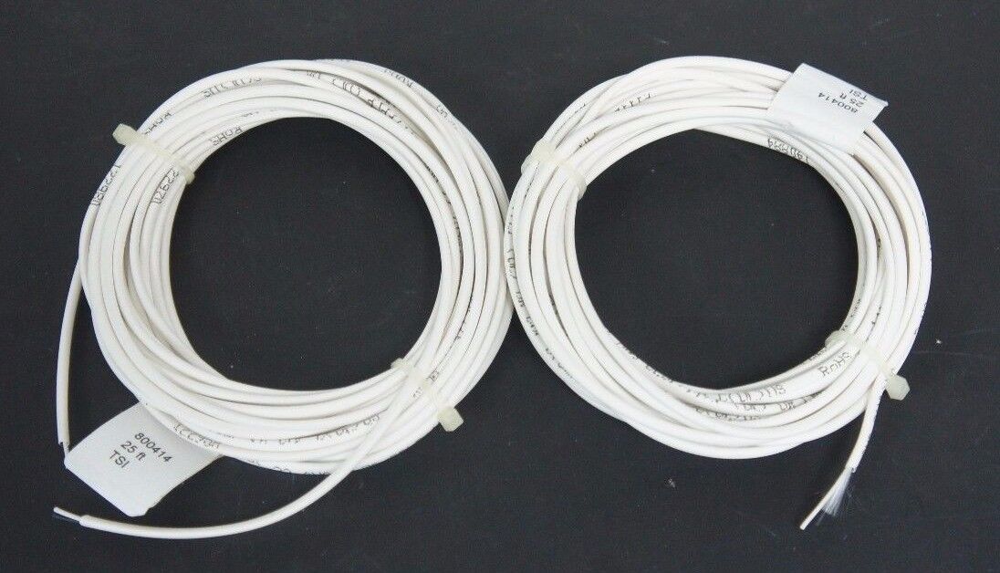 LOT OF 2 NEW GENERIC 800414 WHITE CABLES 22 AWG, 2 CONDUCTOR, 25'