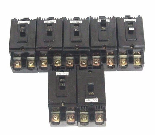 LOT OF 7 MITSUBISHI NF30-CB NO FUSE CIRUIT BREAKERS 15 AMP, 2P, 250V, NF30CB