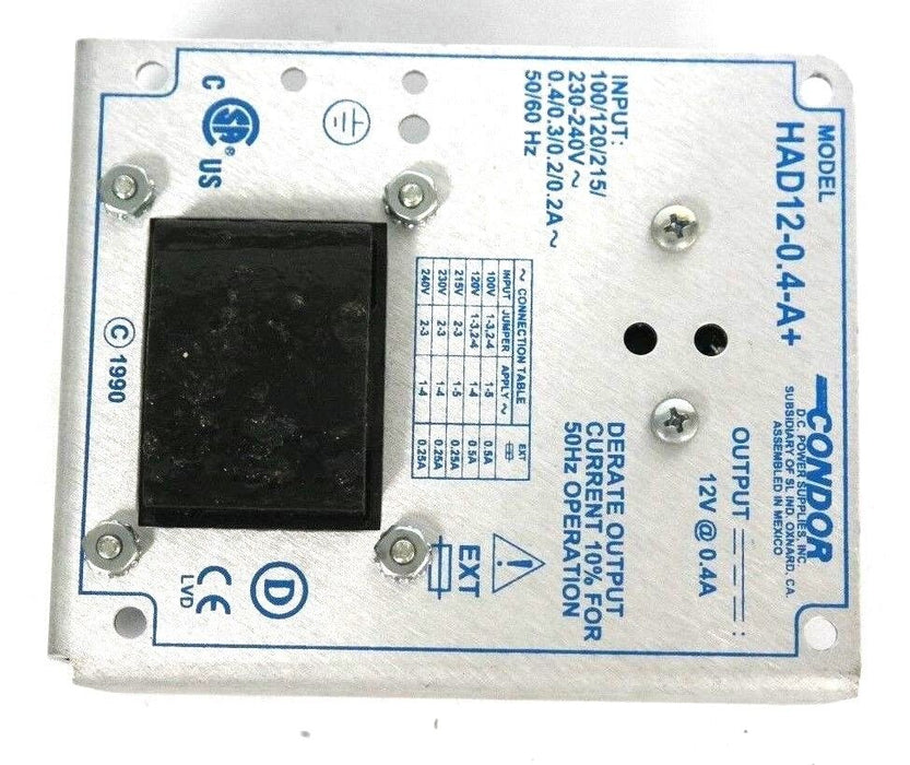 NIB CONDOR HAD12-0.4-A+ POWER SUPPLY 12V, 0.4A, 025-912448, M-0080, HAD120.4A+