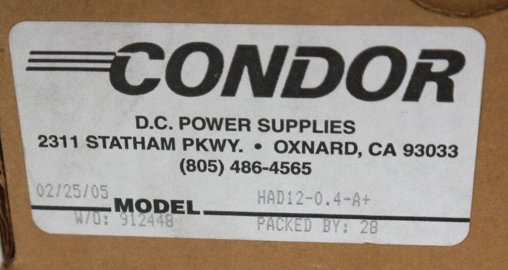 NIB CONDOR HAD12-0.4-A+ POWER SUPPLY 12V, 0.4A, 025-912448, M-0080, HAD120.4A+