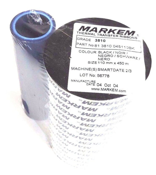 NEW MARKEM 81 3810 045110BK THERMAL TRANSFER RIBBONS BLACK, 110MMX450M, 3810
