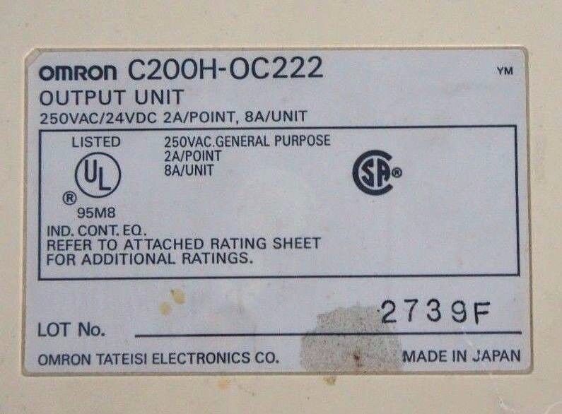 OMRON C200H-OC222 OUTPUT MODULE UNIT 2A/POINT, 8A/UNIT,  250VAC/24VDC
